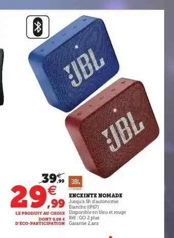 Hyper U Enceinte Nomade Jbl offre