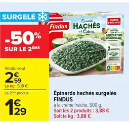 Carrefour FINDUS Épinards hachés surgelés offre