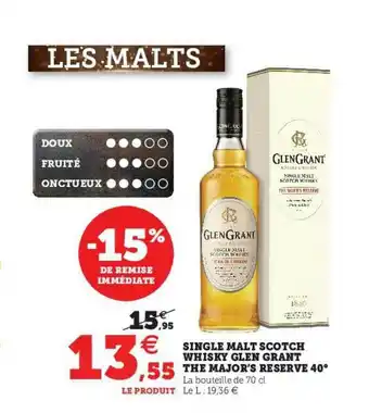 Hyper U Single Malt Scotch Whisky Glen Grant The Major's Reserve 40° offre