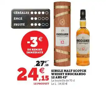 Hyper U Single Malt Scotch Whisky Knockando 12 Ans 43° offre