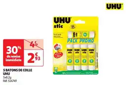 Auchan 5 batons de colle uhu offre