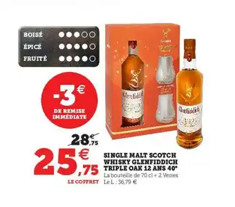 Hyper U Single Malt Scotch Whisky Glenfiddisch Triple Oak 12 Ans 40° offre