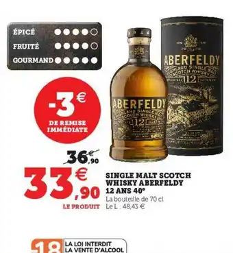 Hyper U Single Malt Scotch Whisky Aberfeldy 12 Ans 40° offre