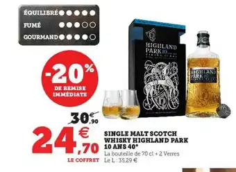Hyper U Single Malt Scotch Whisky Highland Park 10 Ans 40° offre