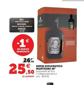 Hyper U Rhum Diplomatico Mantuano 40° offre