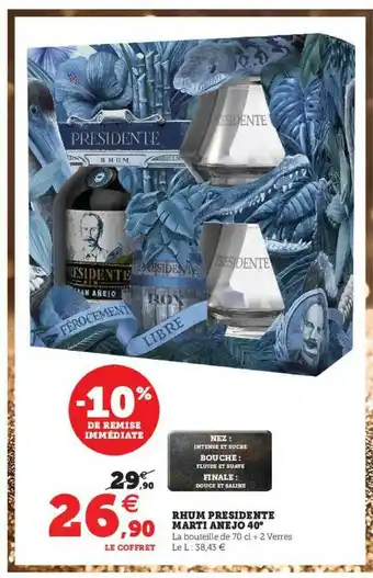 Hyper U Rhum Présidente Marti Anejo 40° offre
