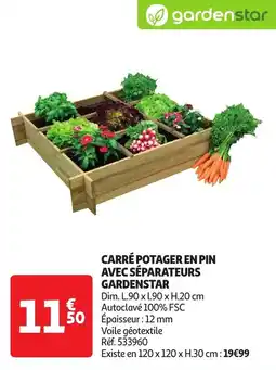 Auchan Carré potager en pin avec séparateurs gardenstar offre