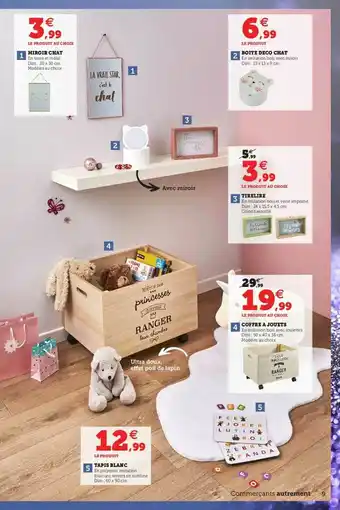 Hyper U Miroir Chat, Boîte Déco Chat, Tirelire, Coffret à Jouets, Tapis Blanc offre
