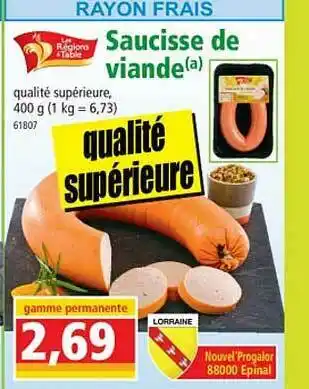 Norma Saucisse De Viande Les Régions à Table offre