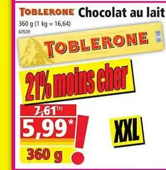 Norma Chocolat Au Lait Toblerone offre