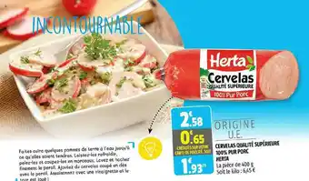 Coccinelle Supermarché Cervelas Qualité Supérieur 100% Pur Porc Herta offre