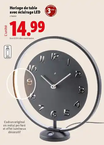 Lidl Horloge de table avec éclairage LED offre