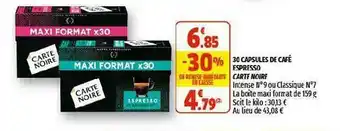 Coccinelle Supermarché 30 Capsules De Café Espresso Carte Noire offre