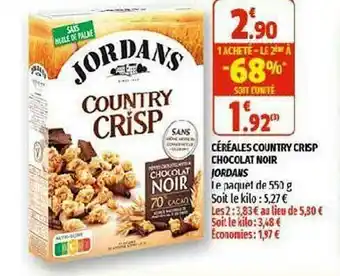 Coccinelle Supermarché Céréales Country Crisp Chocolat Noir Jordans offre