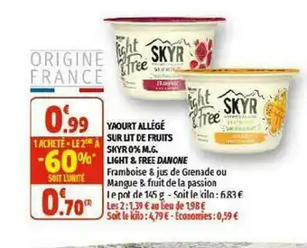 Coccinelle Supermarché Yaourt Allégé Sur Lit De Fruits Skyr 0% M.g. Light & Free Danone offre