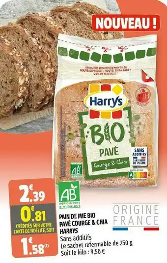 Coccinelle Supermarché Pain De Mie Bio Pavé Courge & Chia Harrys offre