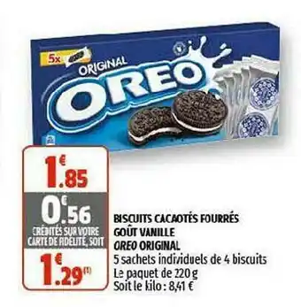 Coccinelle Supermarché Biscuits Cacaotés Fourrés Goût Vanille Oreo Original offre