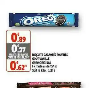 Biscuits Cacaotés Fourrés Goût Vanille Oreo Original