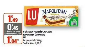 Coccinelle Supermarché 6 Gâteaux Fourrés Chocolat Napolitain L'original Lu offre