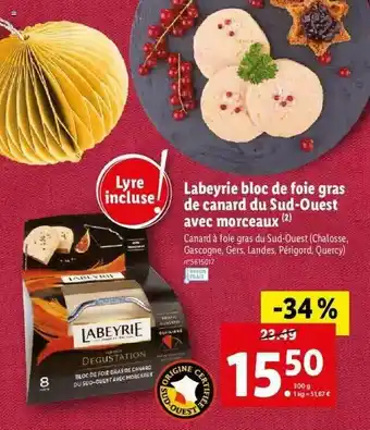 Lidl Labeyrie Bloc De Foie Gras De Canard Du Sud-ouest Avec Morceaux offre