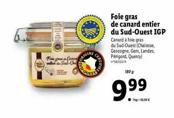 Lidl Foie Gras De Canard Entier Du Sud-ouest Igp offre