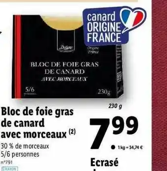 Lidl Bloc De Foie Gras De Canard Avec Morceaux offre