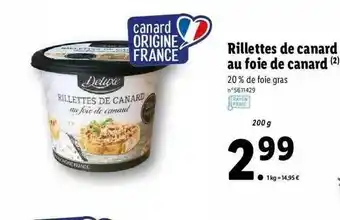 Lidl Rillettes De Canard Au Foie De Canard Deluxe offre