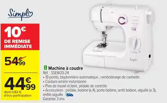 Carrefour SIMPL Machine à coudre offre