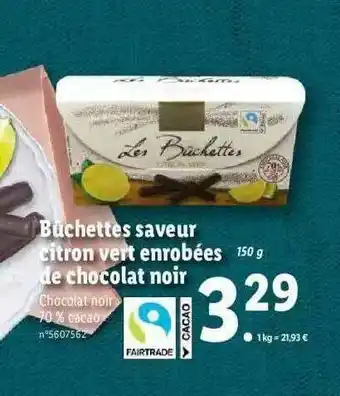 Lidl Bûchettes Saveur Citron Vert Enrobées De Chocolat Noir offre