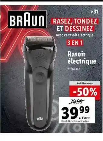 Lidl Rasoir électrique Braun offre