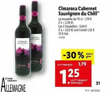 Lidl Cimarosa Cabernet Sauvignon Du Chili offre