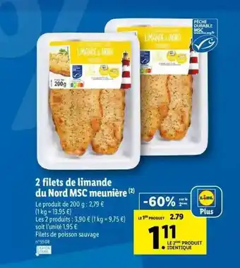 Lidl 2 Filets De Limande Du Nord Msc Meunière offre