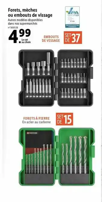 Lidl Forets, Mèches Ou Embouts De Vissage offre