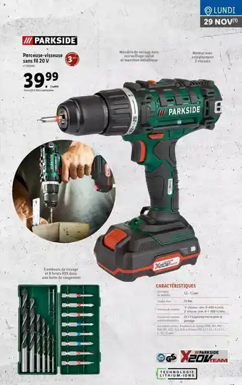 Lidl Perceuse-visseuse Sans Fil 20 V Parkside offre
