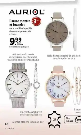 Lidl Parure Montre Et Bracelet Auriol offre