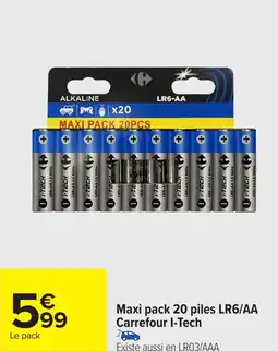 Carrefour ALKALINE Maxi pack 20 piles LR6/AA Carrefour I-Tech offre