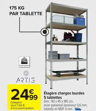 Carrefour ARTIS Étagère charges lourdes 5 tablettes offre