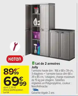 Carrefour KETER Lot de 2 armoires Jolly offre