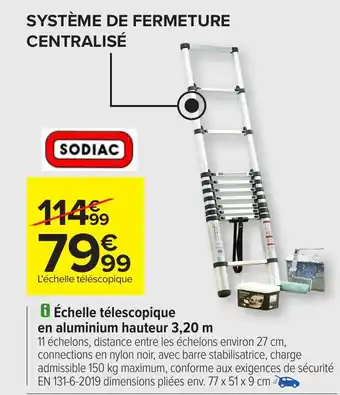 Carrefour SODIAC Échelle télescopique en aluminium hauteur 3,20 m offre