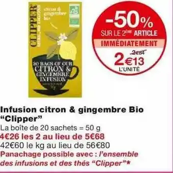 Monoprix Infusion Citron & Gingembre Bio offre