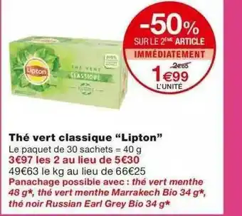 Monoprix Thé Vert Classique offre