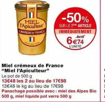 Monoprix Miel Crémeux De France offre