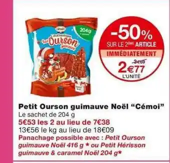 Monoprix Petit Ourson Guimauve Noël offre
