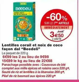 Monoprix Lentilles Corail Et Noix De Coco Façon Dal offre