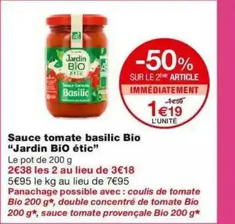 Monoprix Sauce Tomate Basilic Bio offre