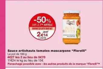 Monoprix Sauce Artichauts Tomates Mascarpone offre