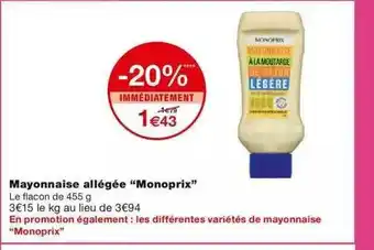 Monoprix Mayonnaise Allégée offre