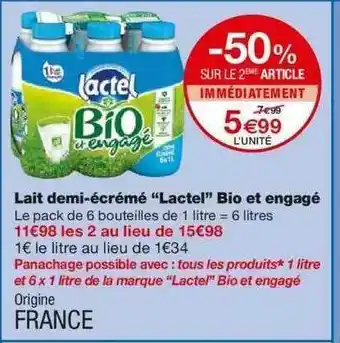 Monoprix Lait Demi-écrémé offre