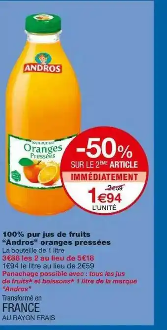 Monoprix 100% Pur Jus De Fruits offre