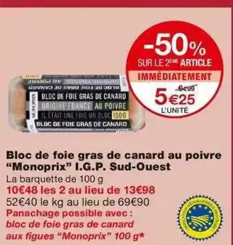 Monoprix Bloc De Foie Gras De Canard Au Poivre offre